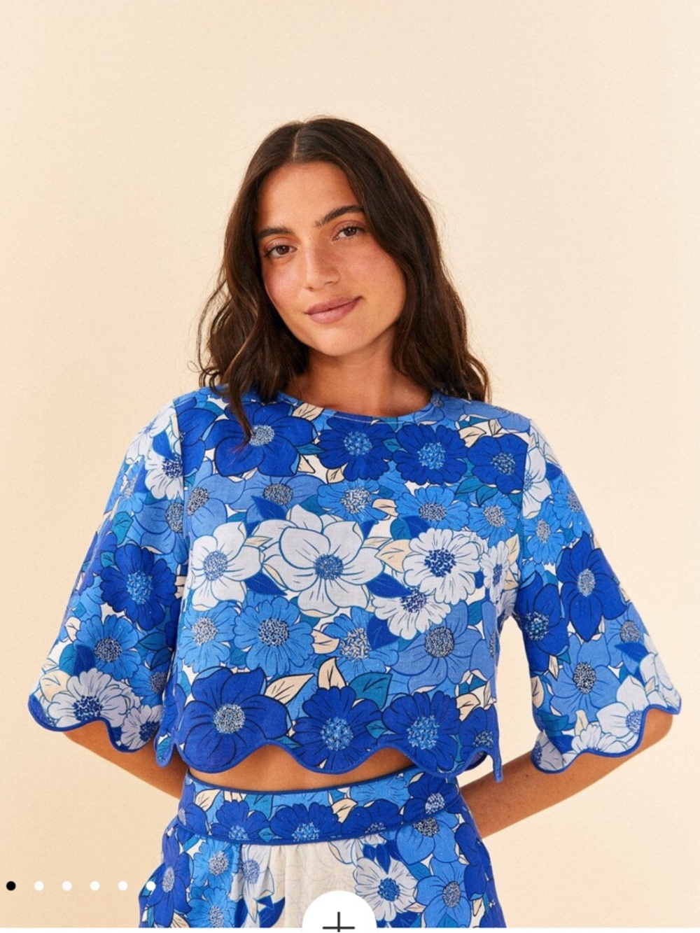 Farm Rio Blue Flower Stripes Crop Top Size XS